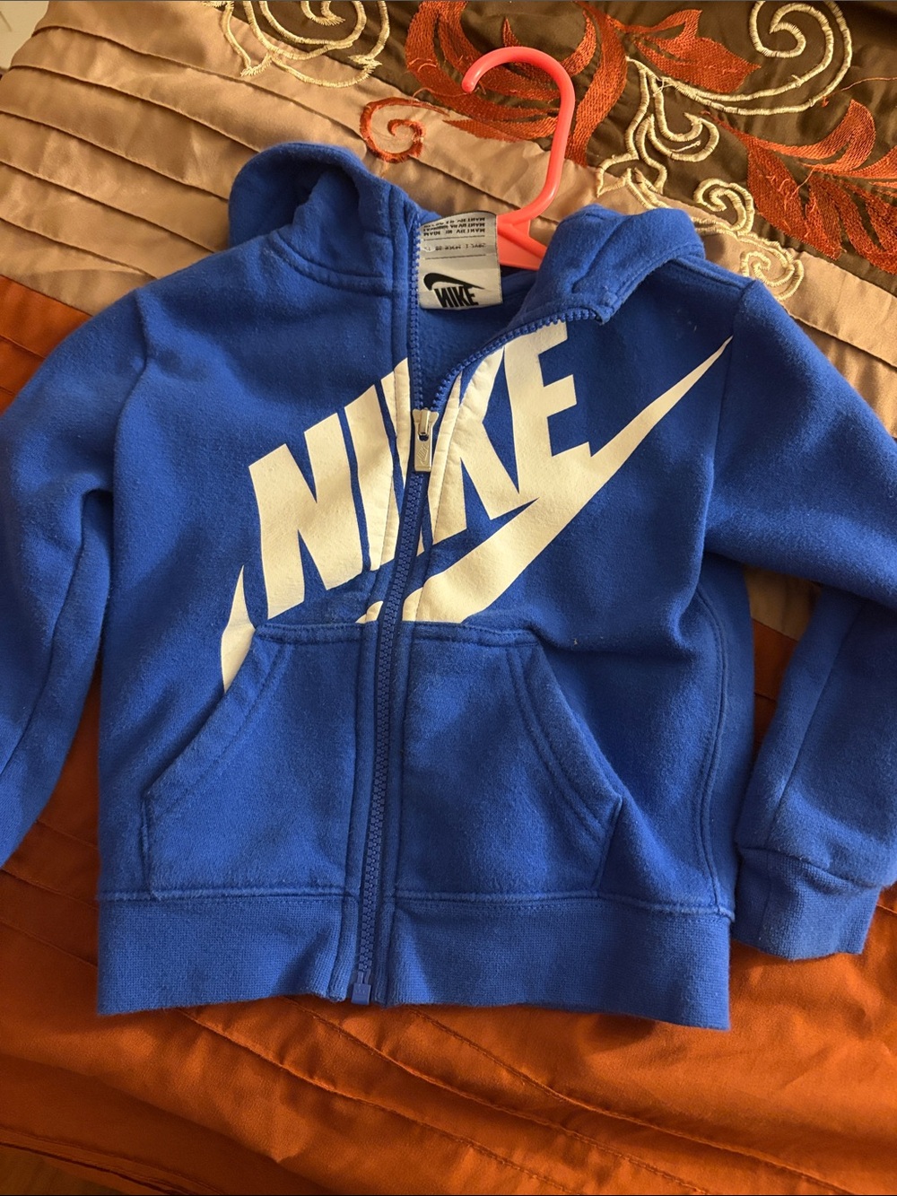 Nike Youth Royal Blue Fleece Zip Hoodie with White Logo